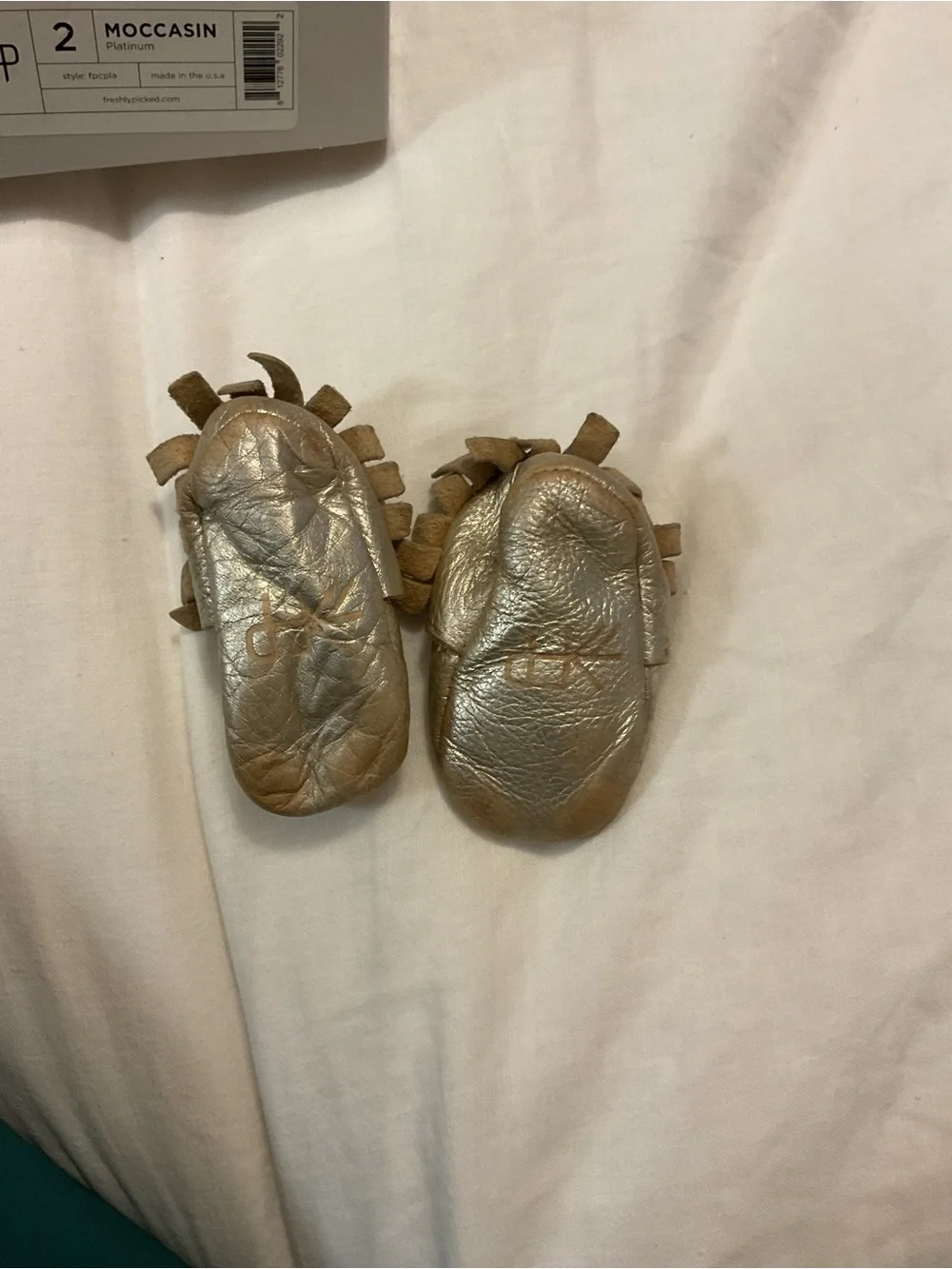 Freshly Picked Metallic Pewter/Gold Baby Moccasins
